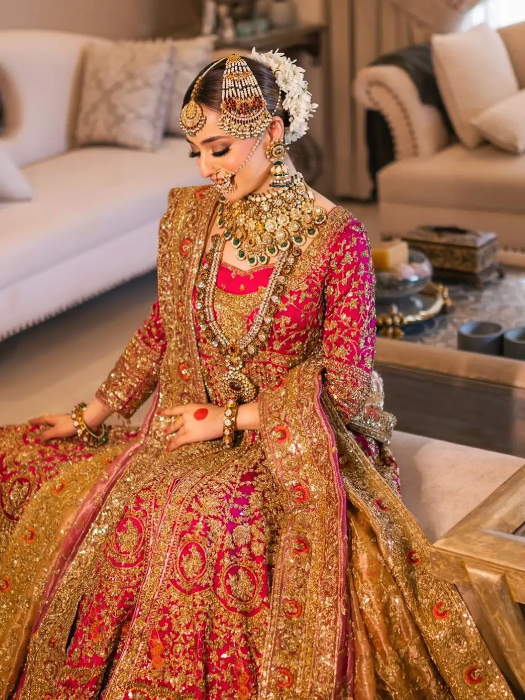 CARROT RED BRIDAL LEHENGA GOWN