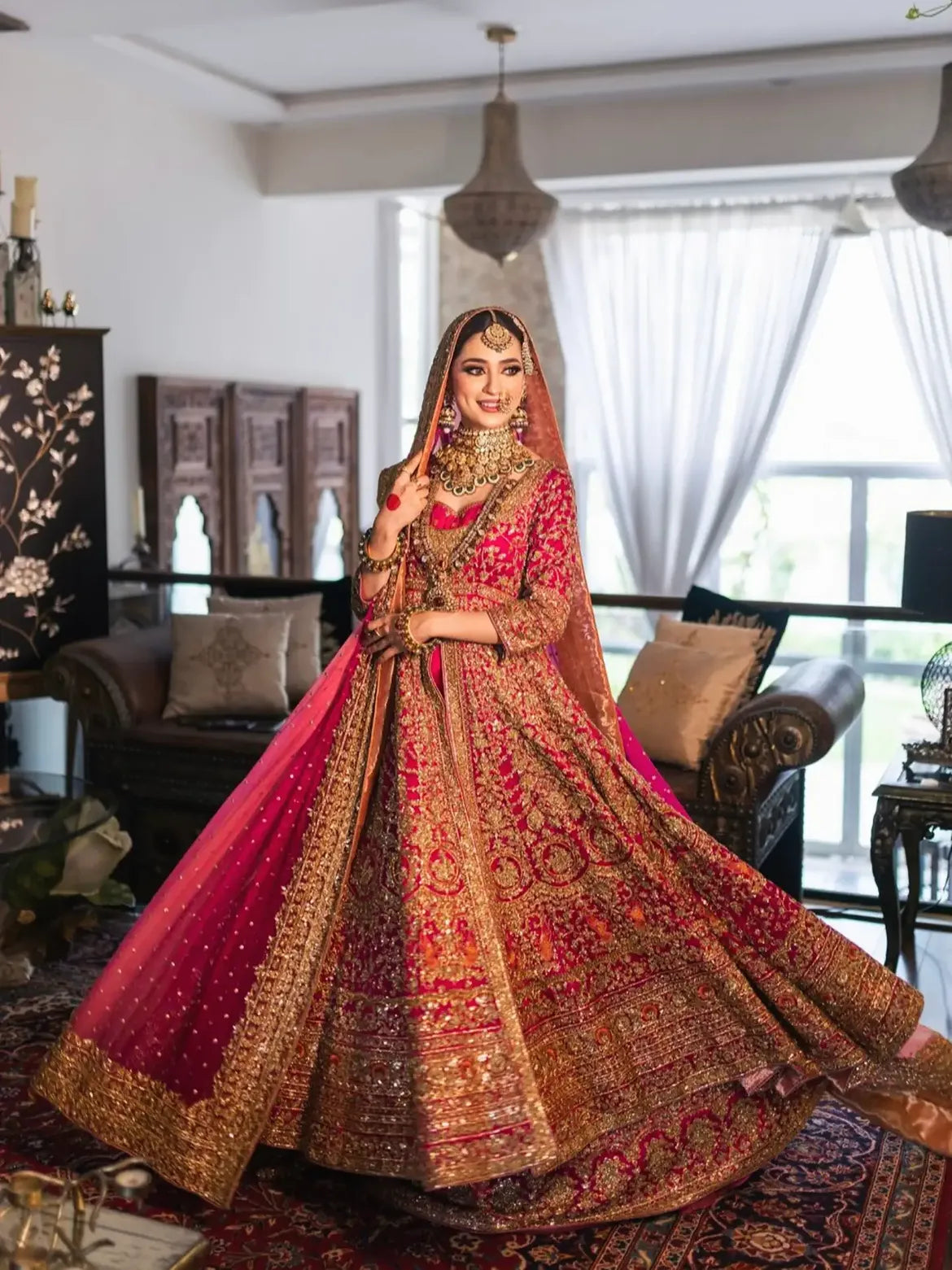 CARROT RED BRIDAL LEHENGA GOWN