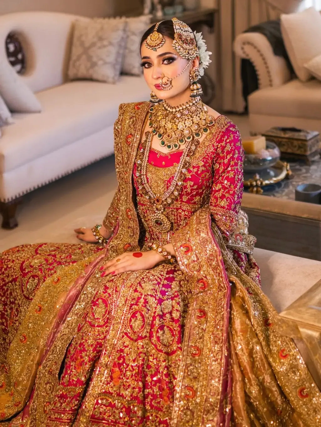 CARROT RED BRIDAL LEHENGA GOWN