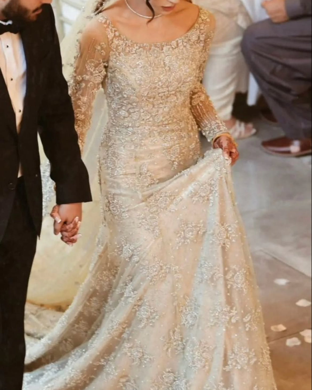 flared silver-white bridal wear