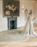 flared silver-white bridal wear