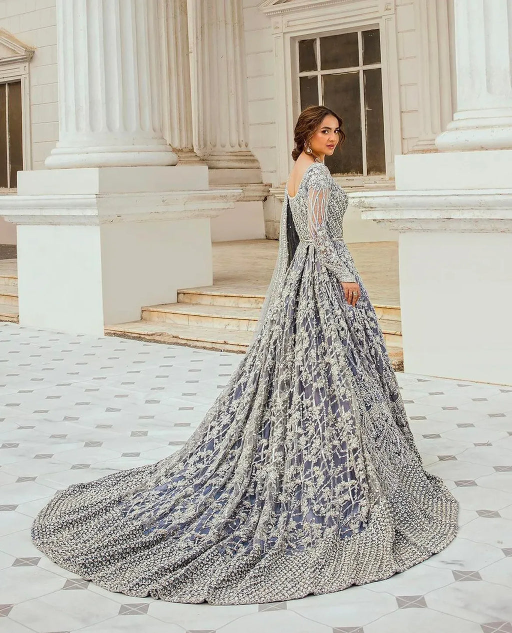 icy-dusty blue maxi gown