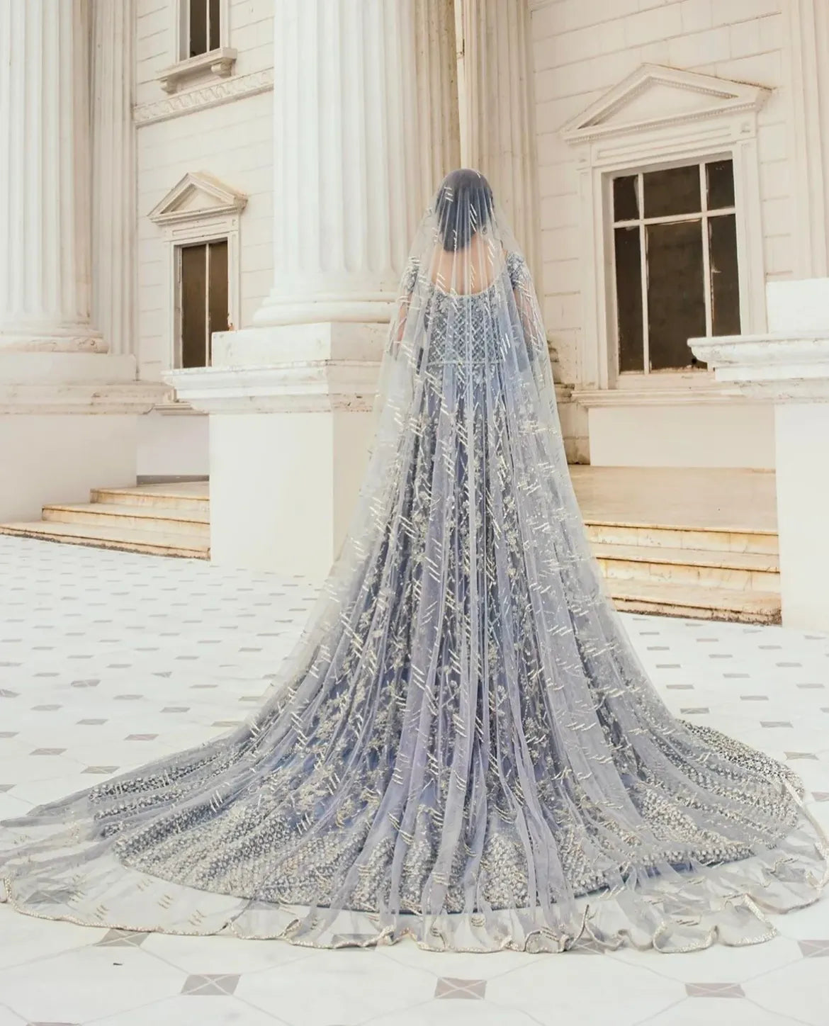icy-dusty blue maxi gown