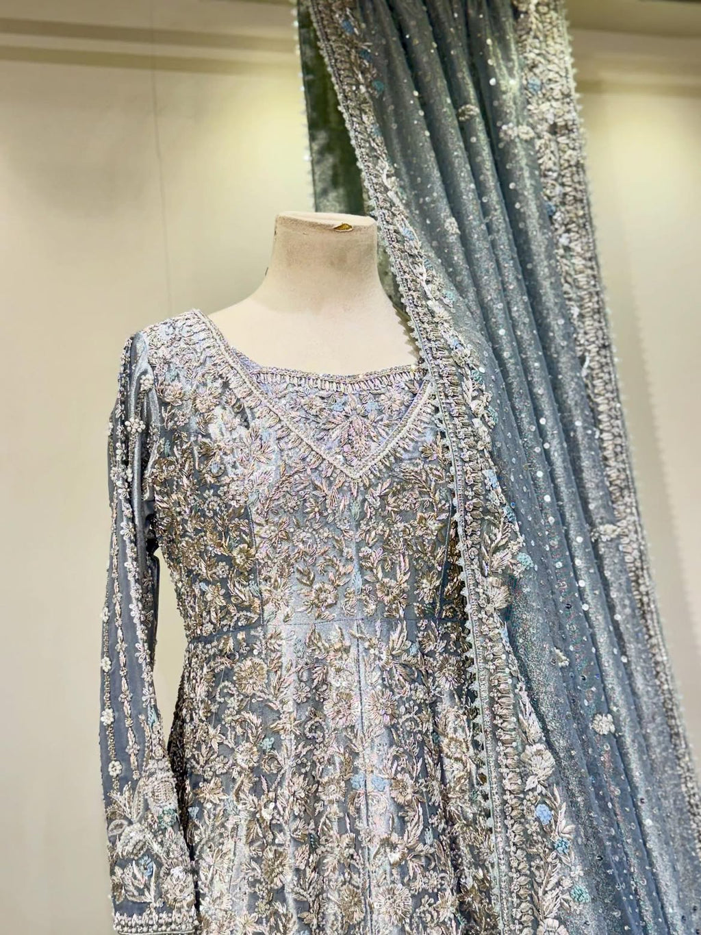 Ice-blue bridal maxi gown