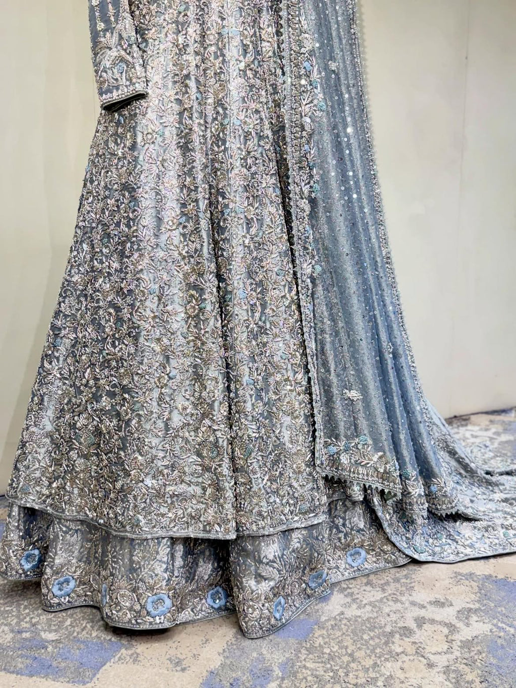 Ice-blue bridal maxi gown