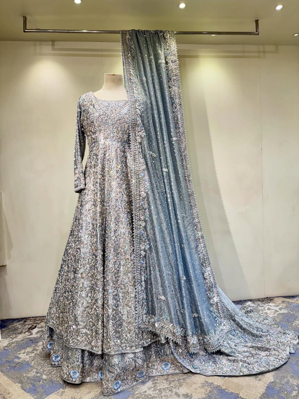 Ice-blue bridal maxi gown