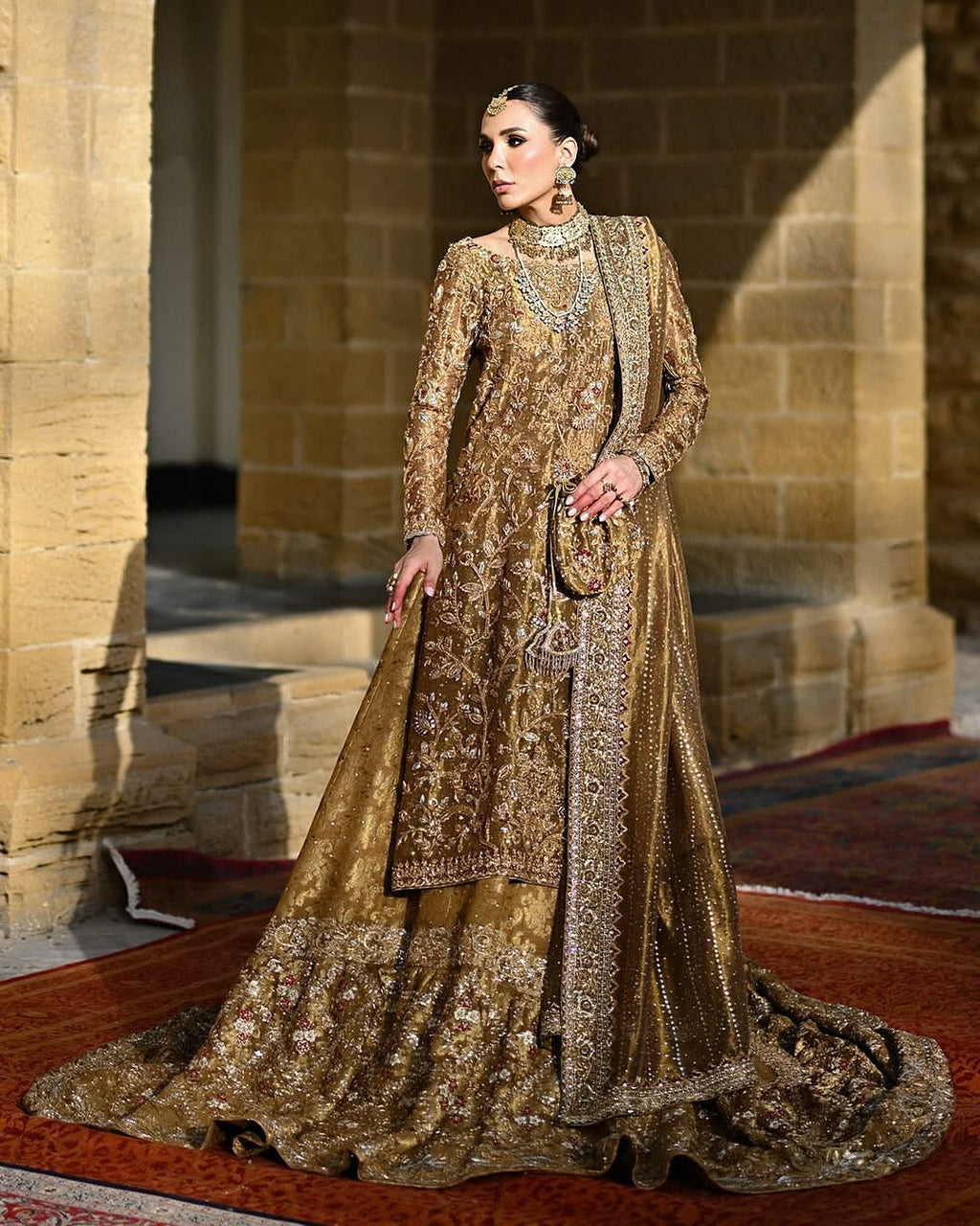 Metallic copper silk bridal wear