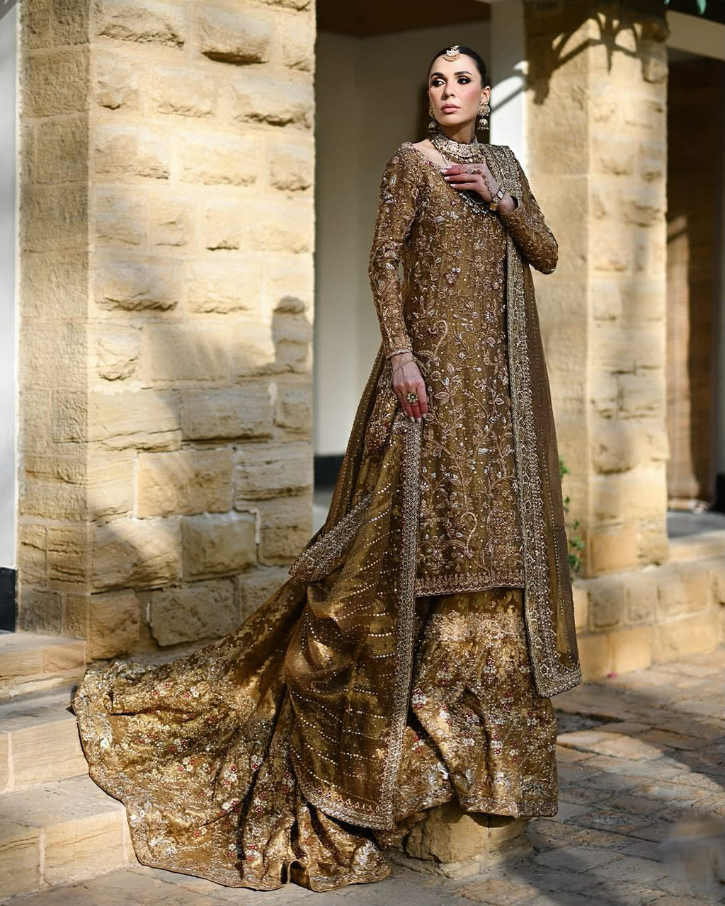 Metallic copper silk bridal wear