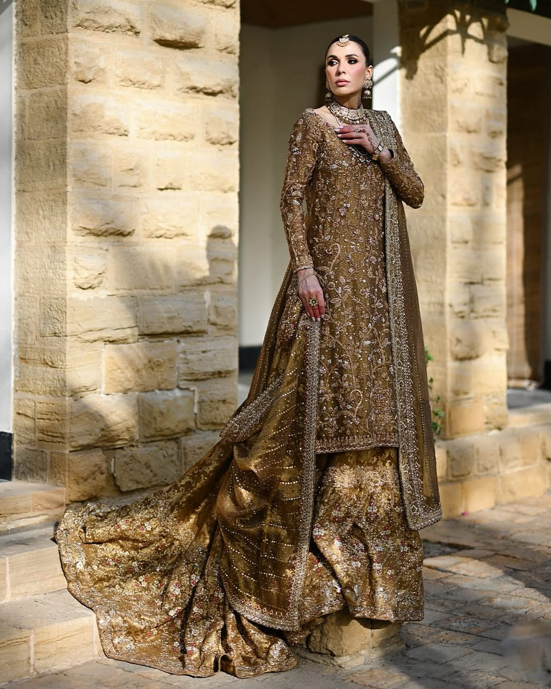 Metallic copper silk bridal wear