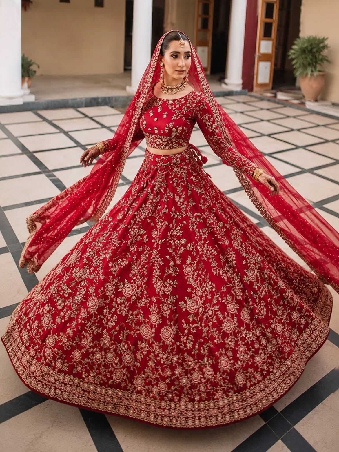 Deep crimson red bridal wear