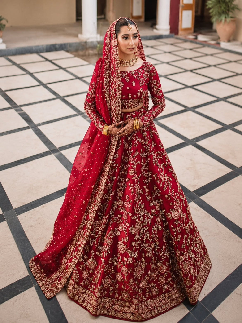 Deep crimson red bridal wear