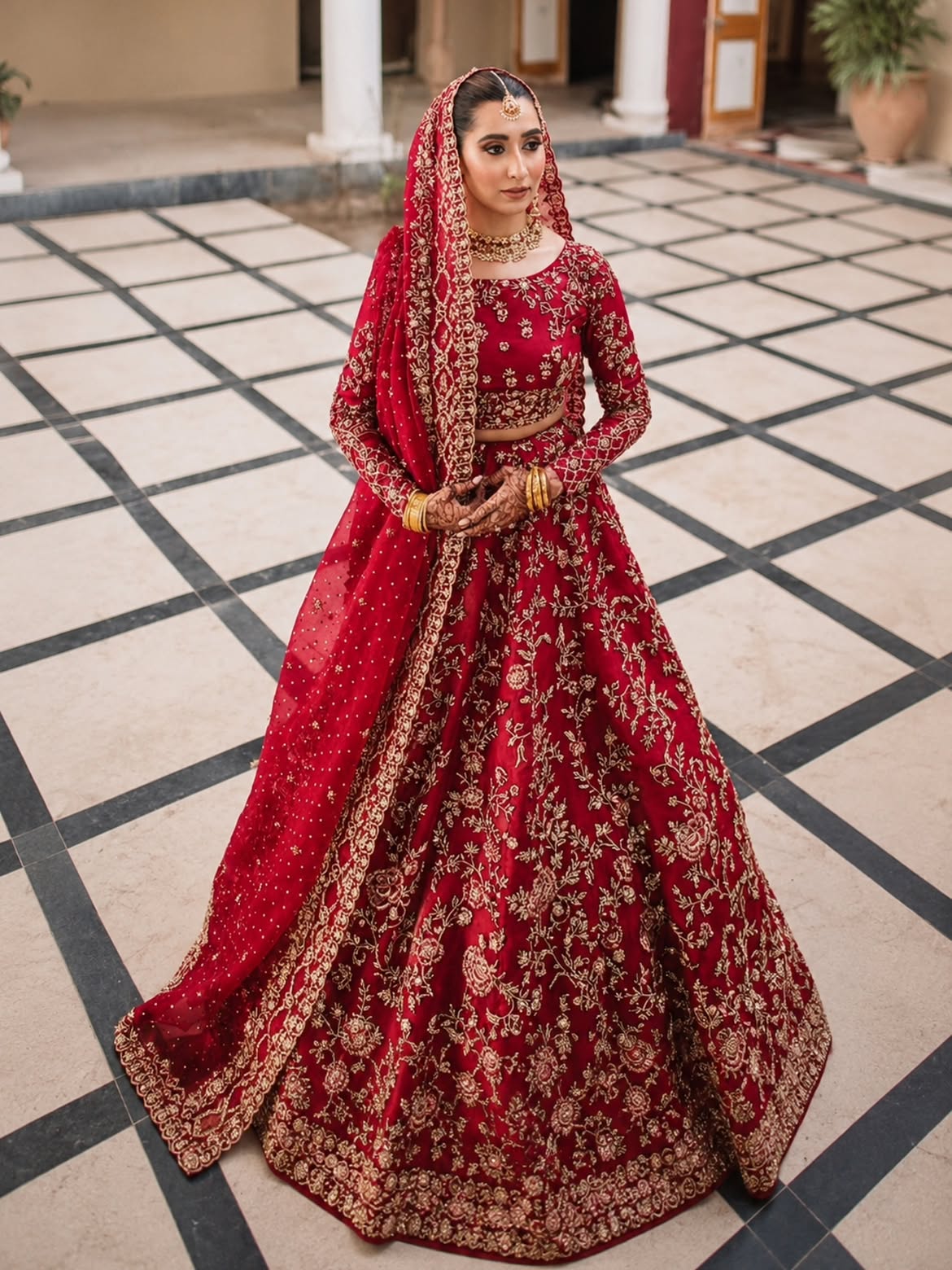Deep crimson red bridal wear