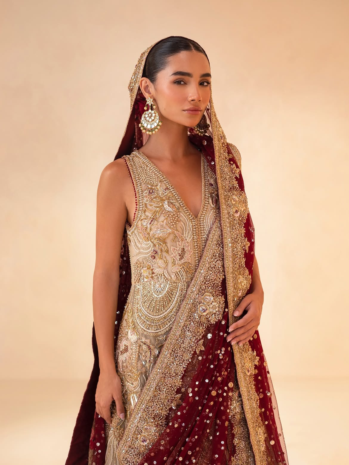 Champagne-gold bridal lehenga