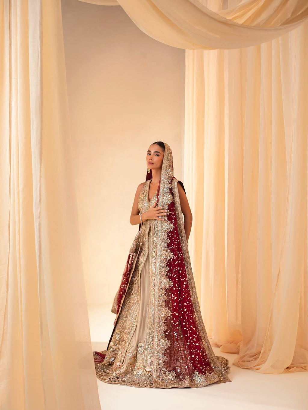 Champagne-gold bridal lehenga
