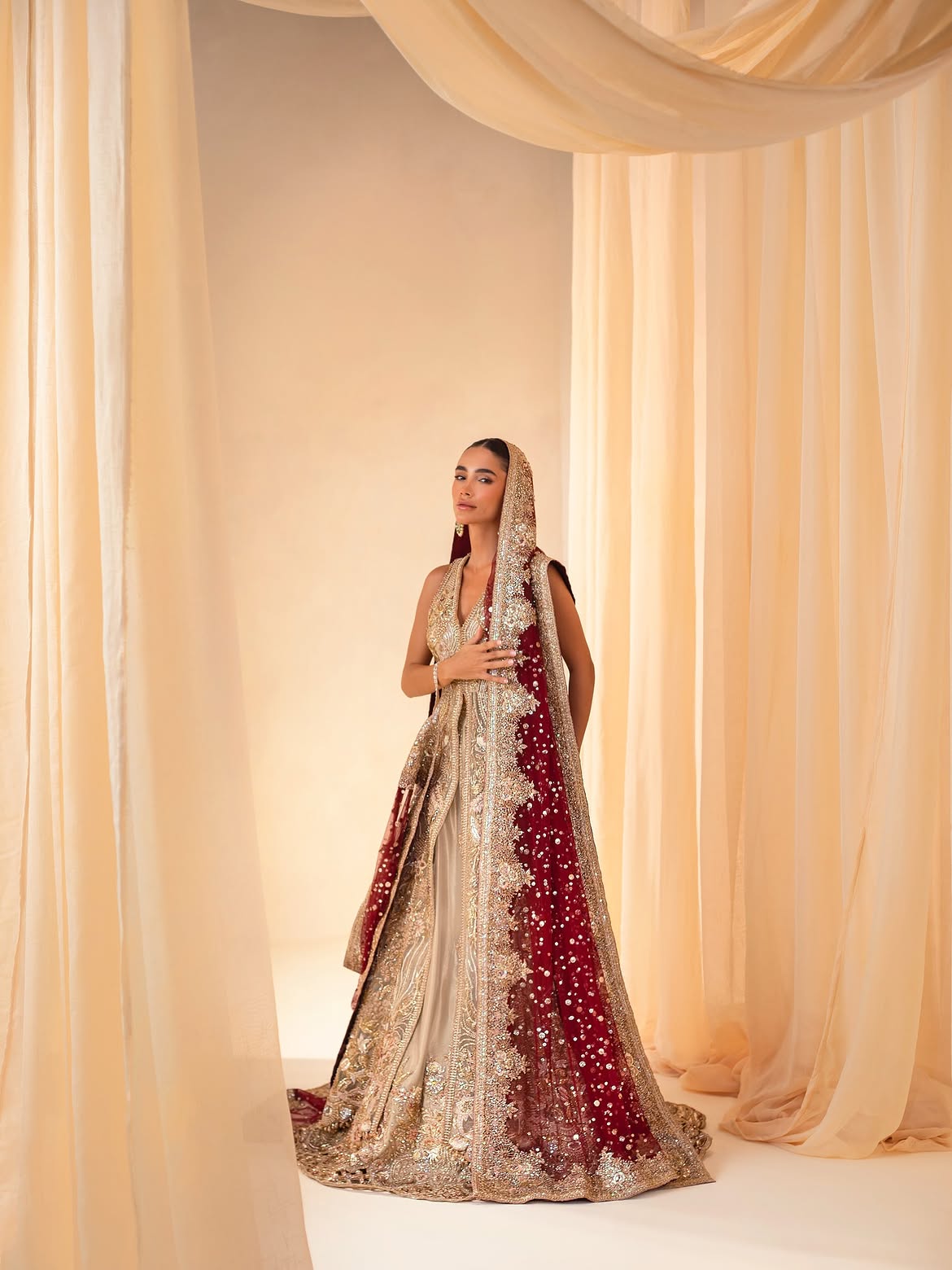 Champagne-gold bridal lehenga