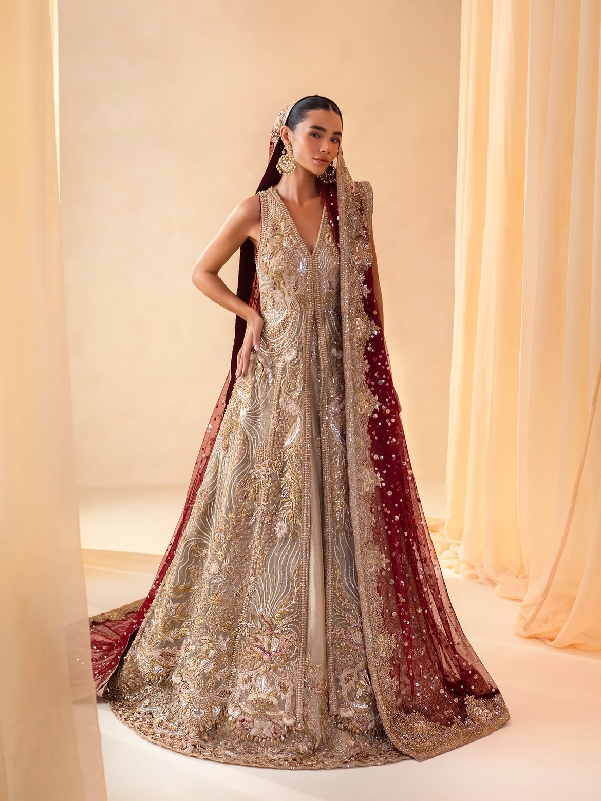 Champagne-gold bridal lehenga
