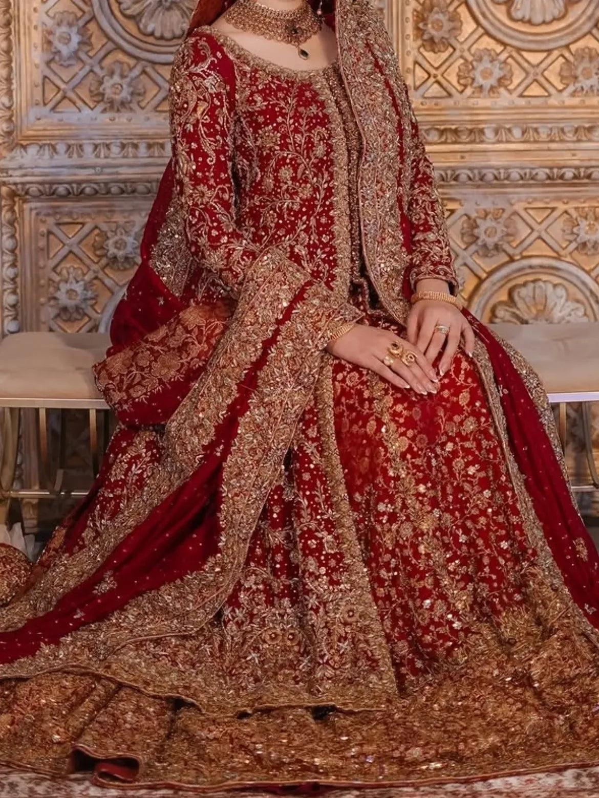 Crimson red blood bridal lehenga