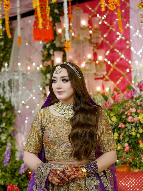 BEIGE PURPLE BRIDAL LEHENGA