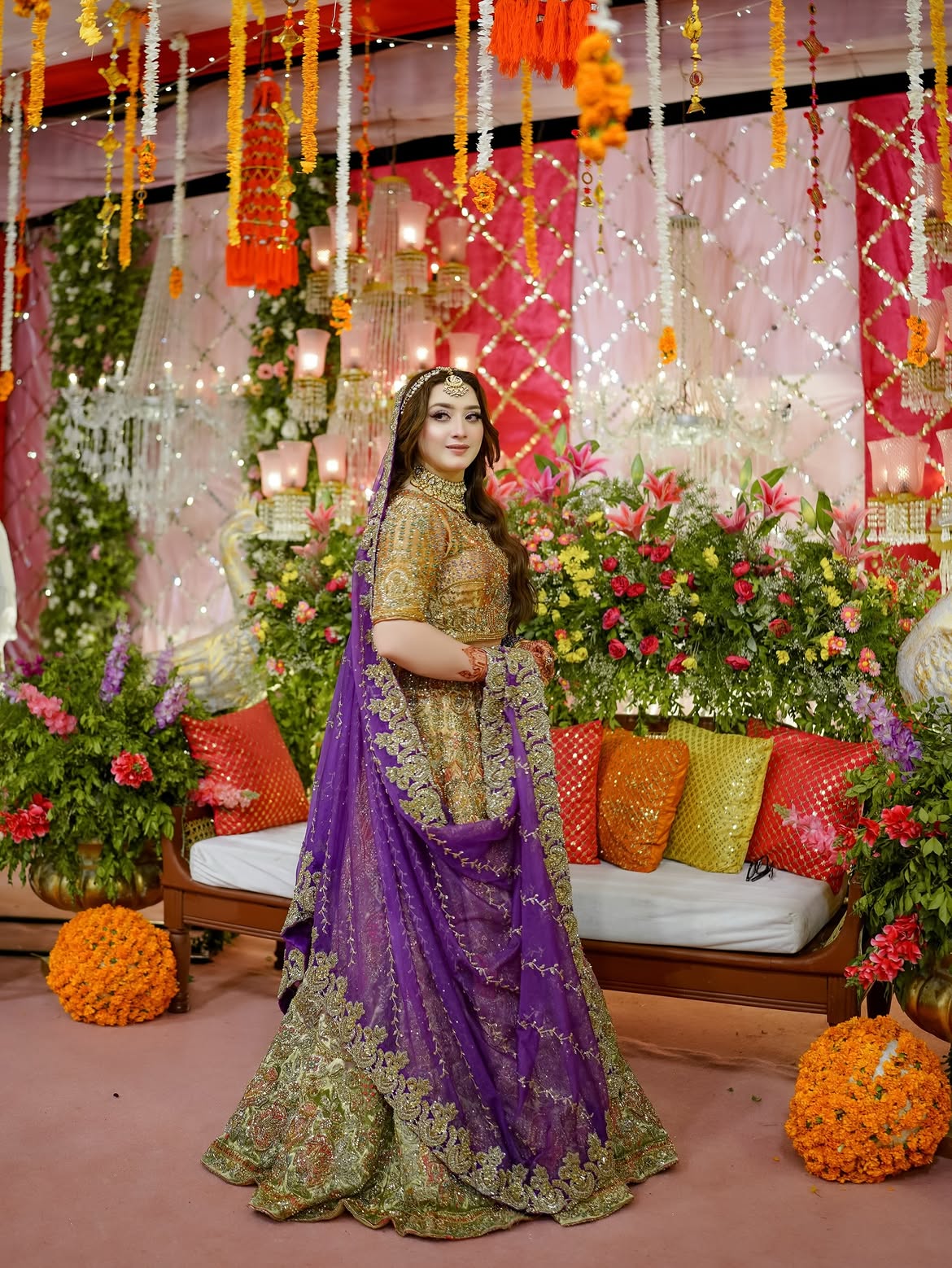 BEIGE PURPLE BRIDAL LEHENGA