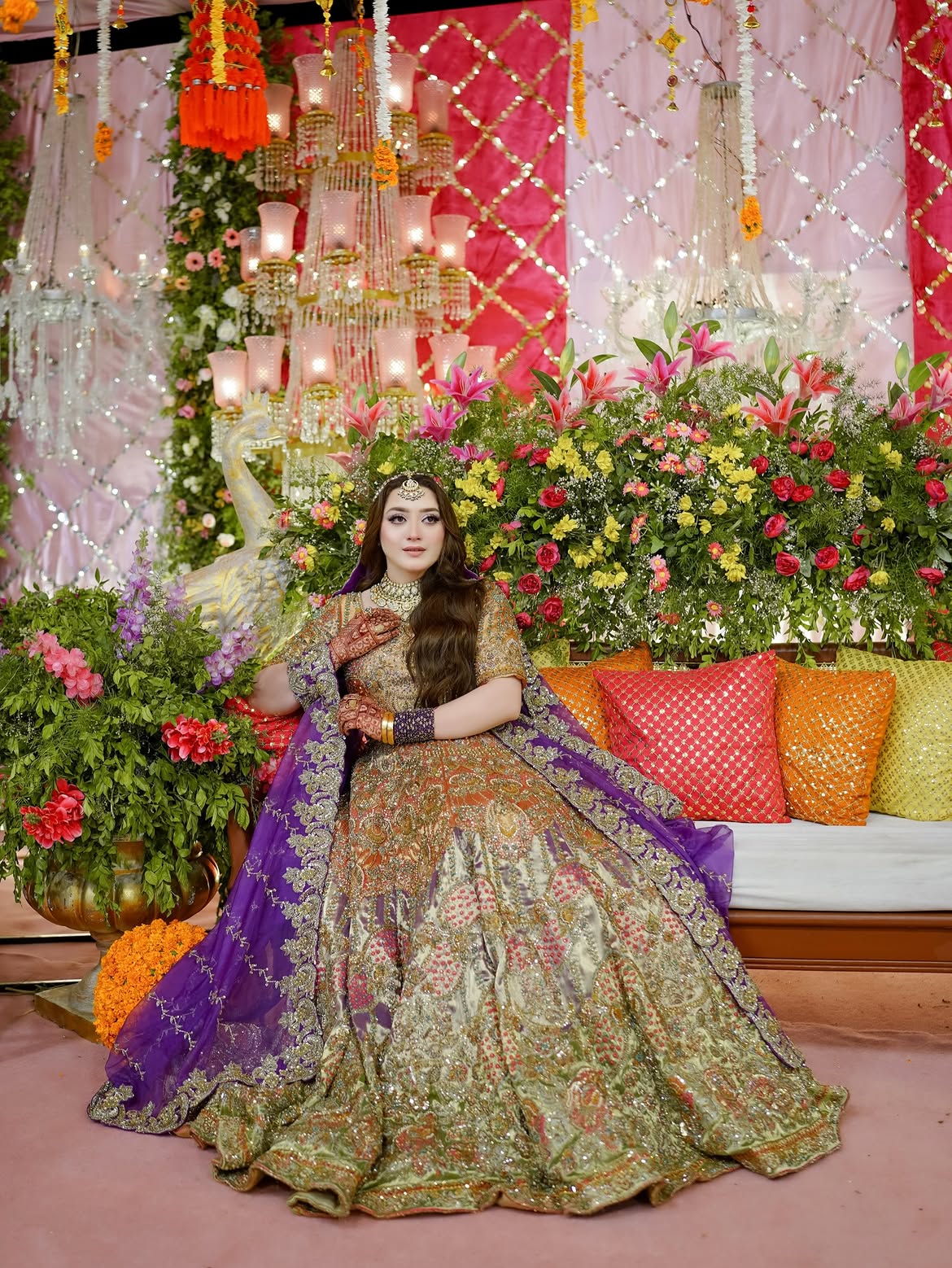 BEIGE PURPLE BRIDAL LEHENGA