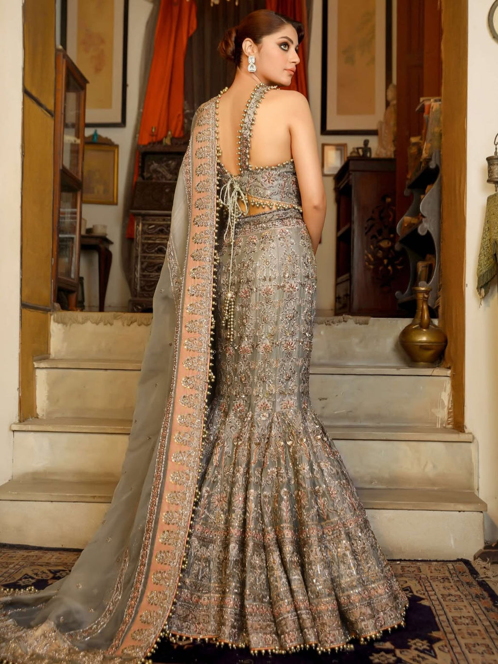 Mushroom fish cut lehenga