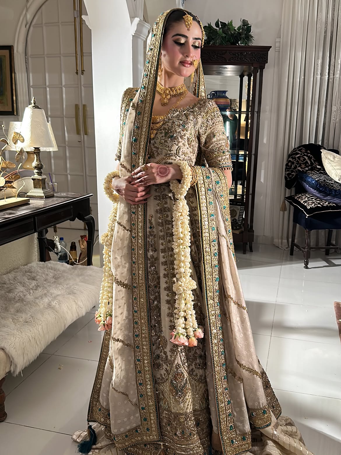 IVORY GOLD BRIDAL PISHWAS LEHENGA