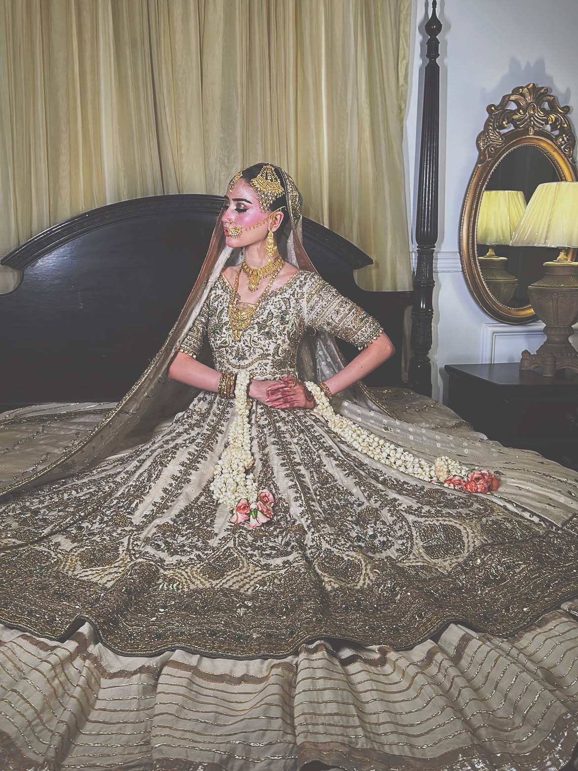 IVORY GOLD BRIDAL PISHWAS LEHENGA