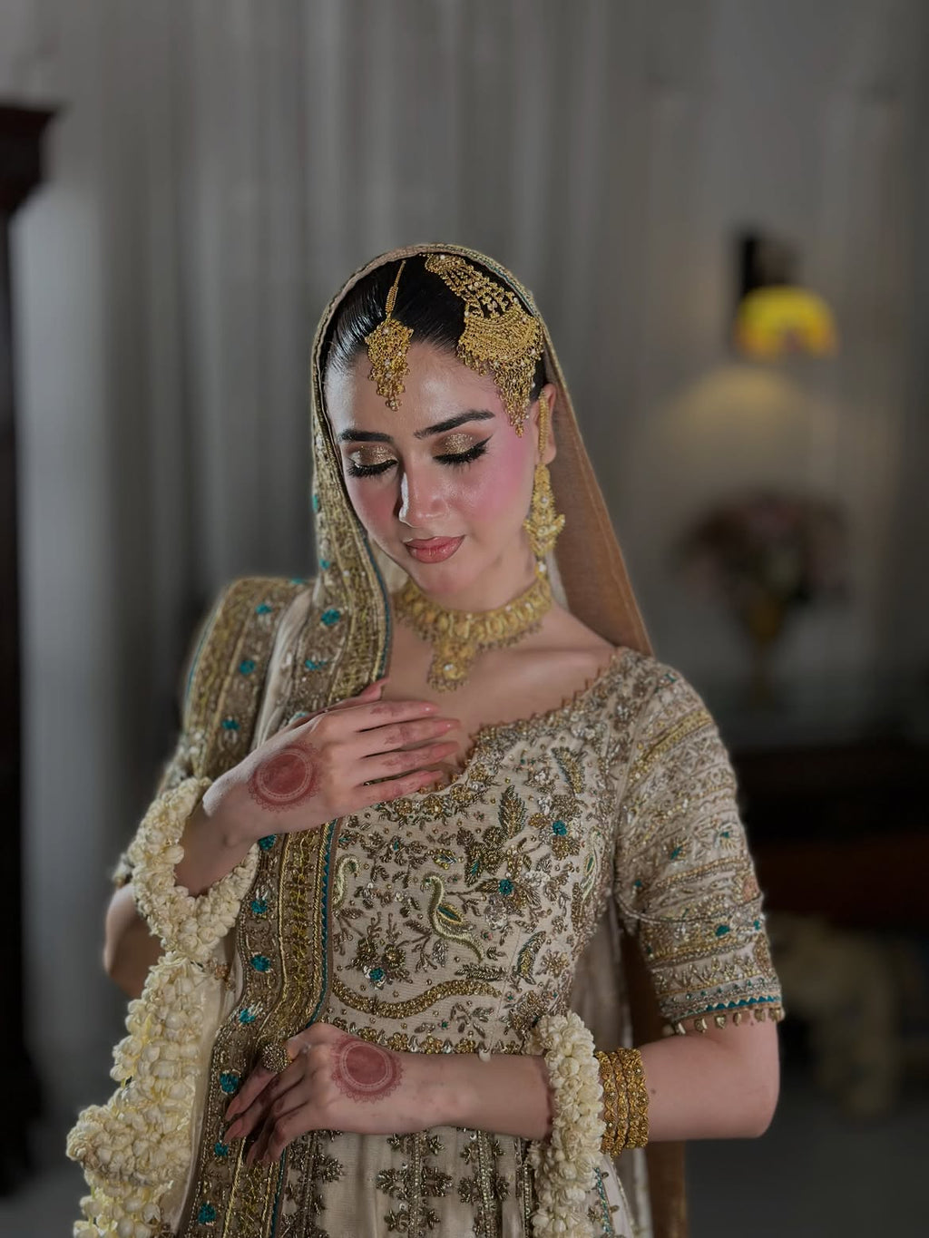IVORY GOLD BRIDAL PISHWAS LEHENGA
