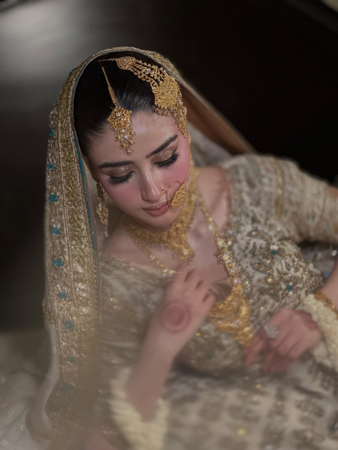 IVORY GOLD BRIDAL PISHWAS LEHENGA