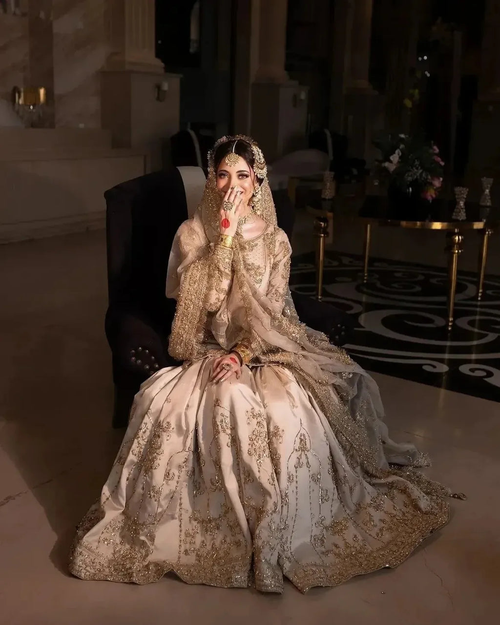 Creamy bridal lehenga