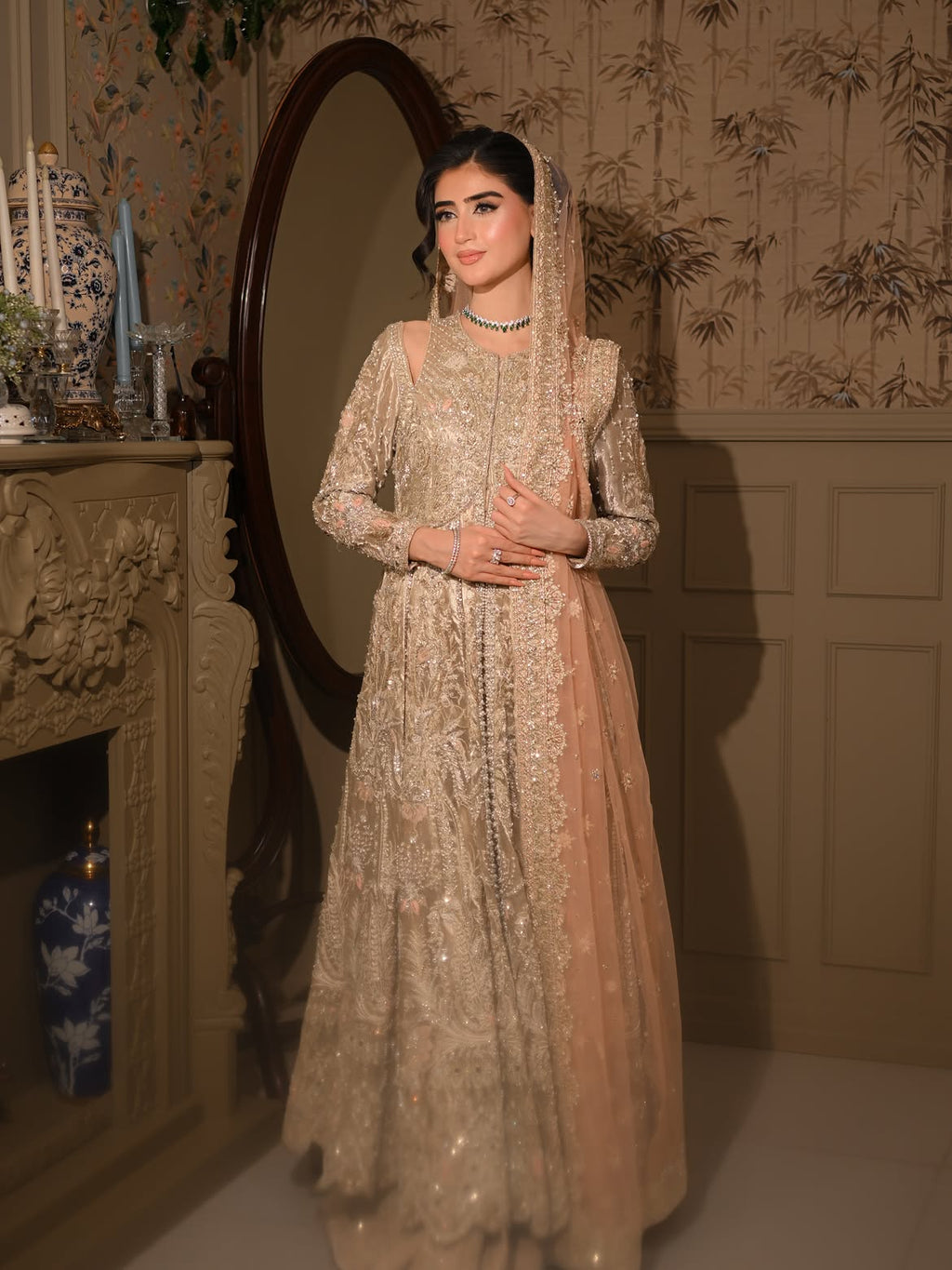PEACHY SILVER BRIDAL GOWN