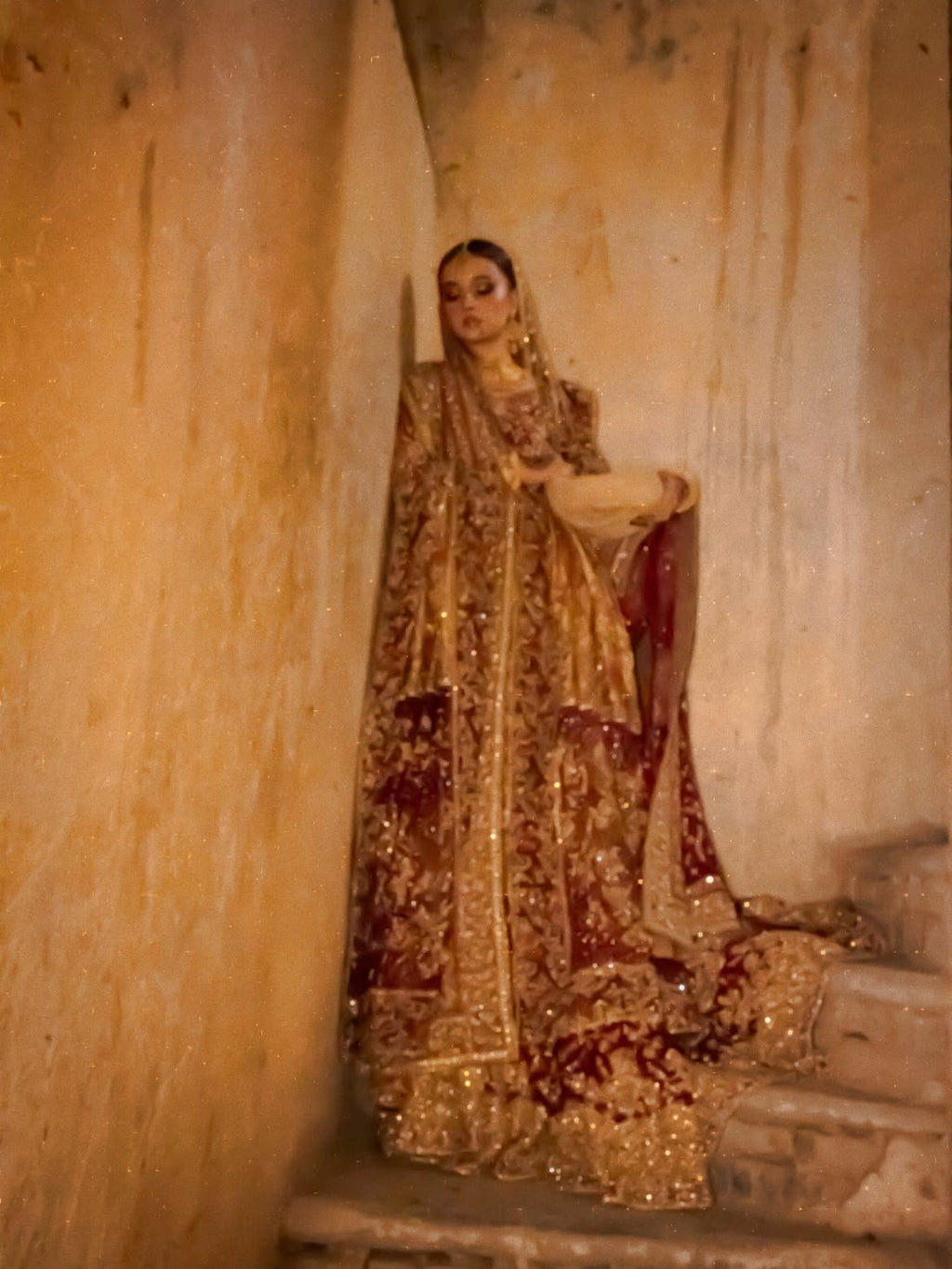 RED ICY CRYSTALS BRIDAL LEHENGA