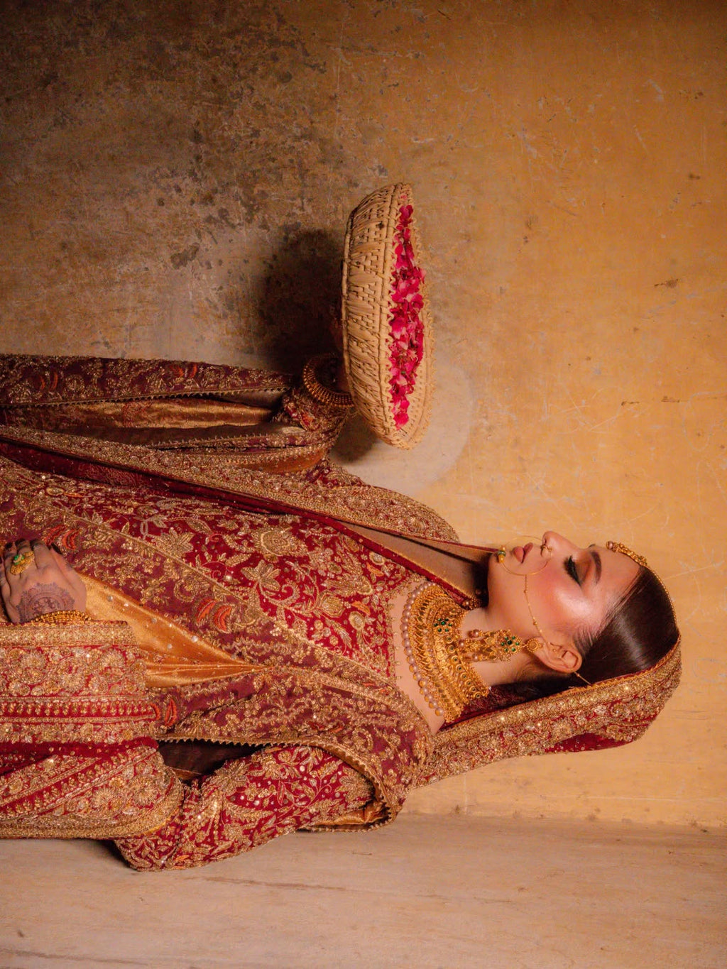 RED ICY CRYSTALS BRIDAL LEHENGA