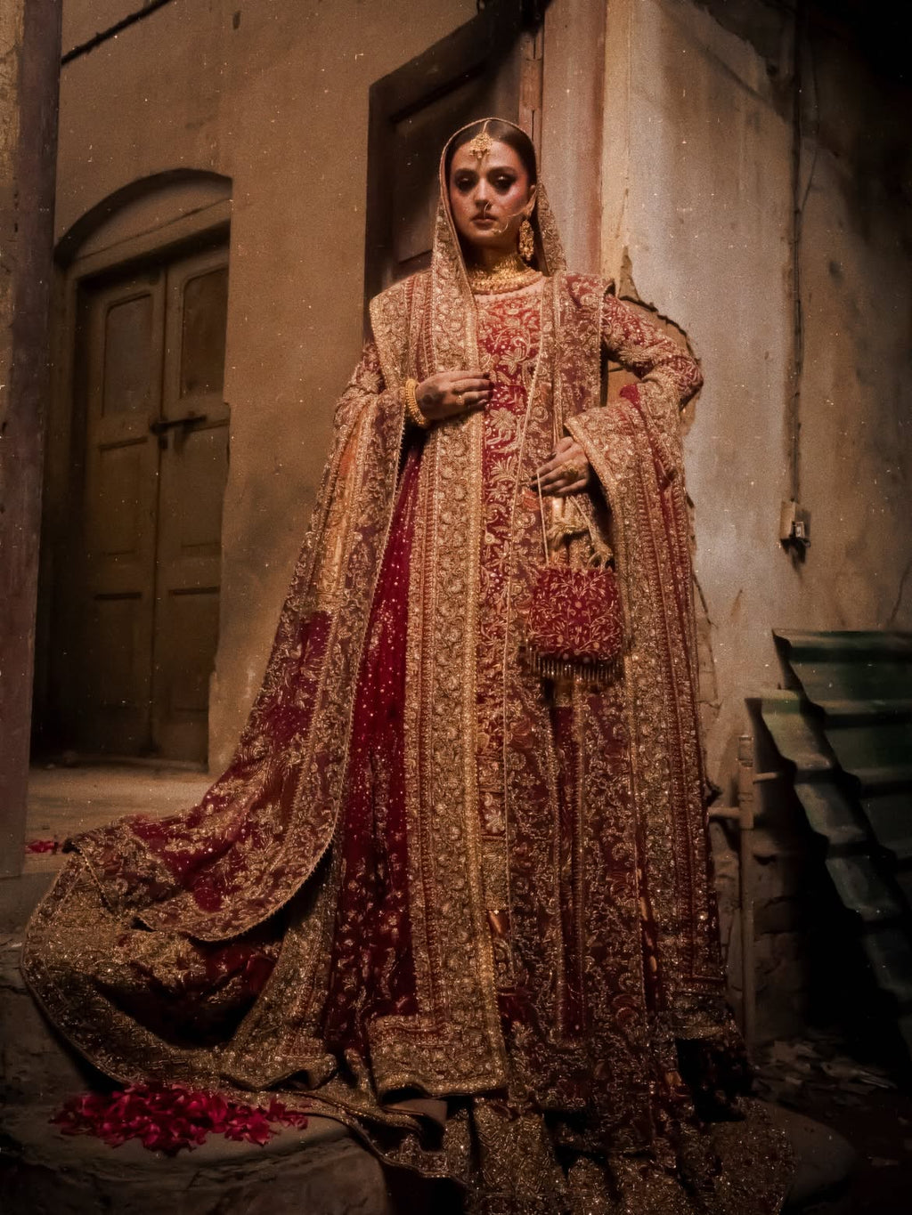 RED ICY CRYSTALS BRIDAL LEHENGA