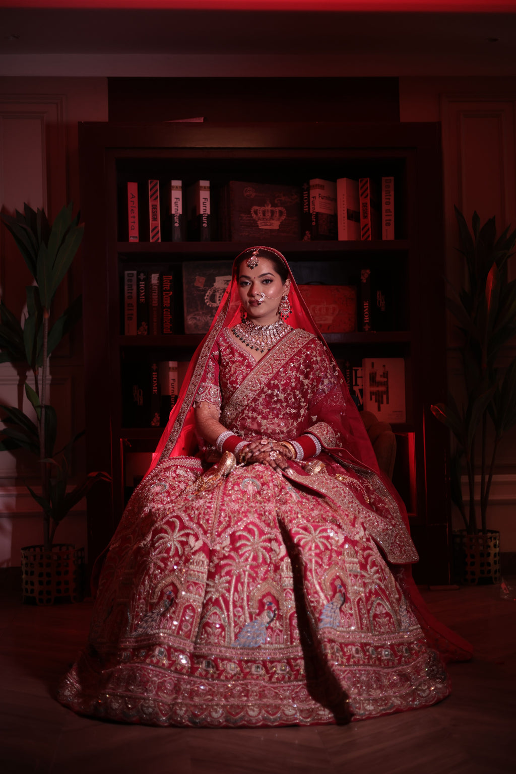 Scarlet red bridal lehenga
