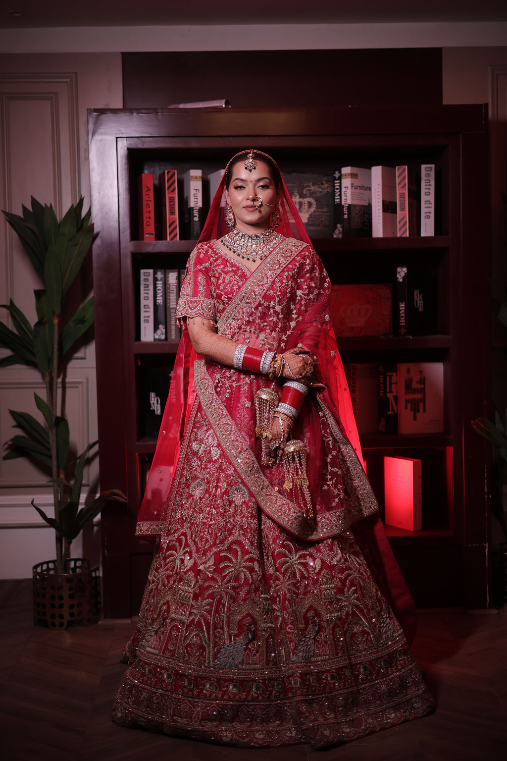 Scarlet red bridal lehenga