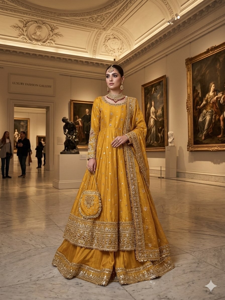 Mustard yellow bridal wear