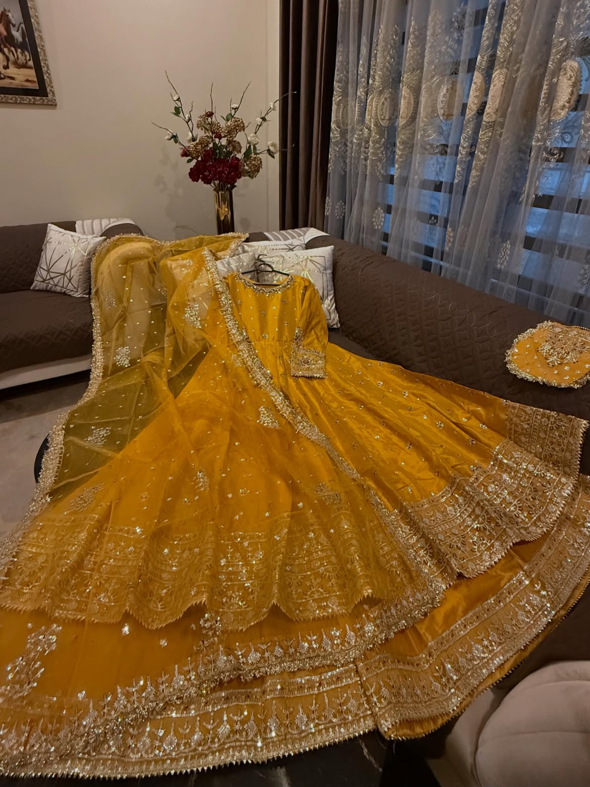 Mustard yellow bridal wear