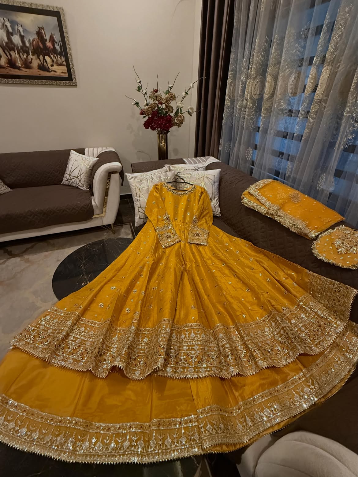 Mustard yellow bridal wear